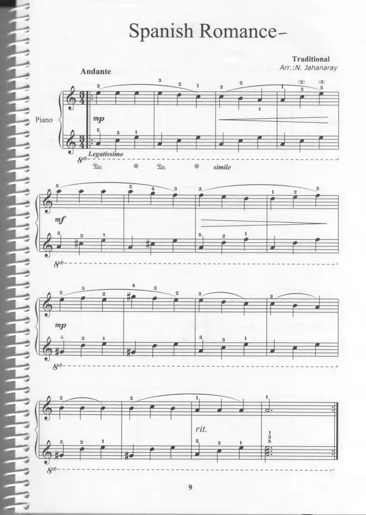 Spanish Romance Piyano Notaları