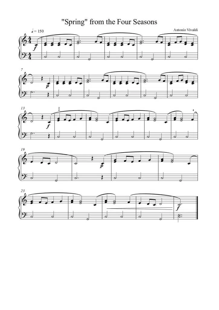 Spring From The Four Seasons Full Score Piyano Notaları
