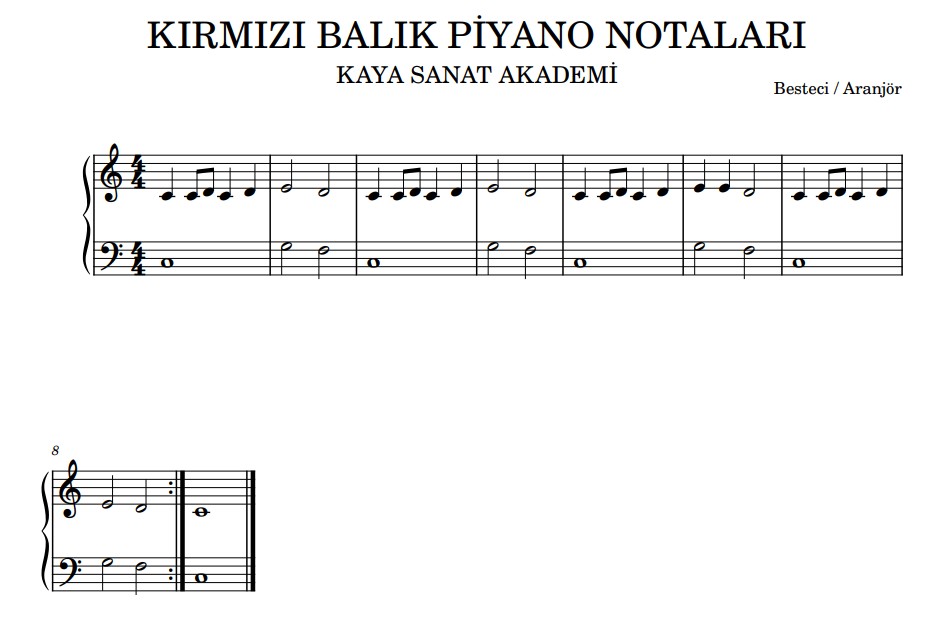 Kırmızı Balık Notaları (Melodika & Piyano)