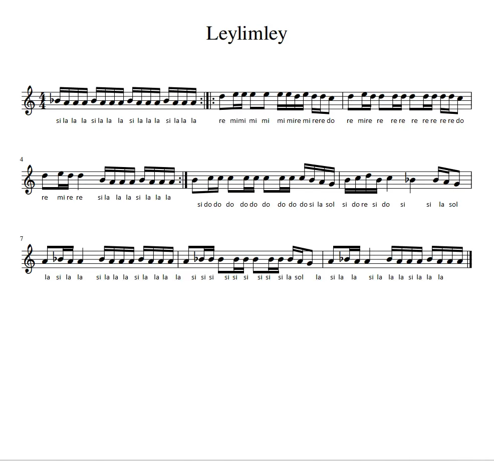 Leylim Ley Türkü Notaları (Melodika & Piyano)